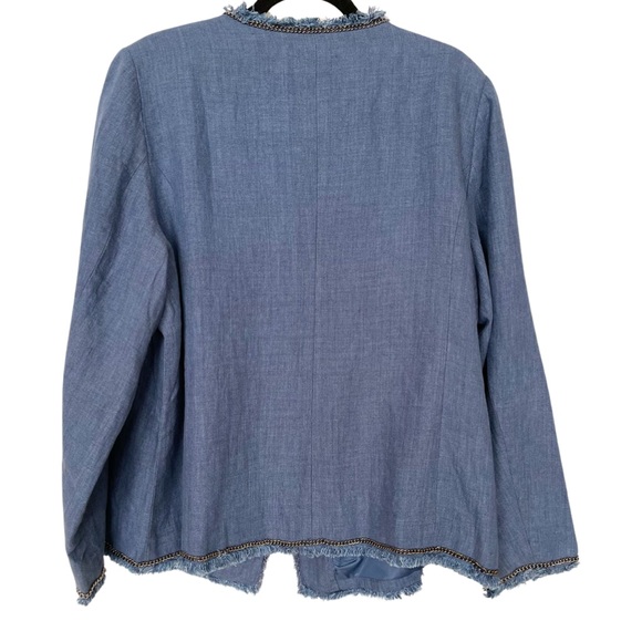 SOFT Surroundings Blue Linen Chambray Chain Lagenlook Coastal Jacket Blazer 3X - Picture 5 of 8